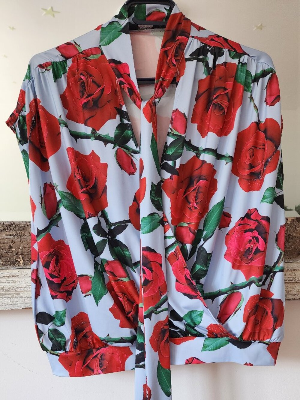Rose Print Wrap Blouse